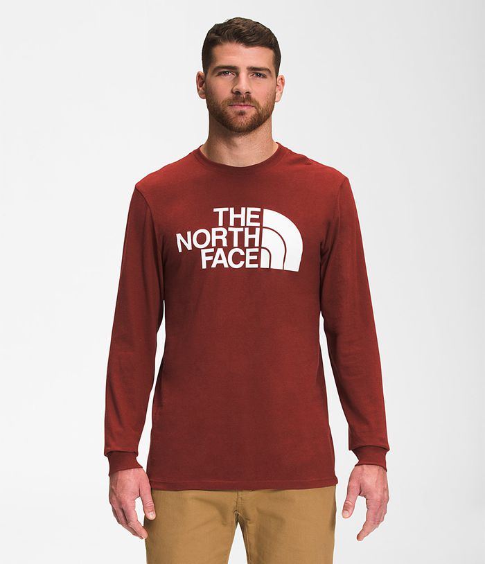 The North Face T-Shirts Heren Lange Mouw Half Dome QRMS19076 - Donkerrood